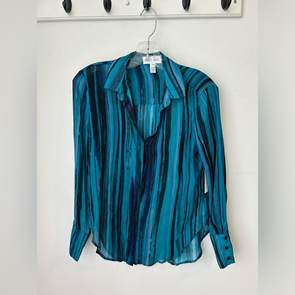 Bella Dahl Blue Striped Button up Blouse - Picture 1 of 5